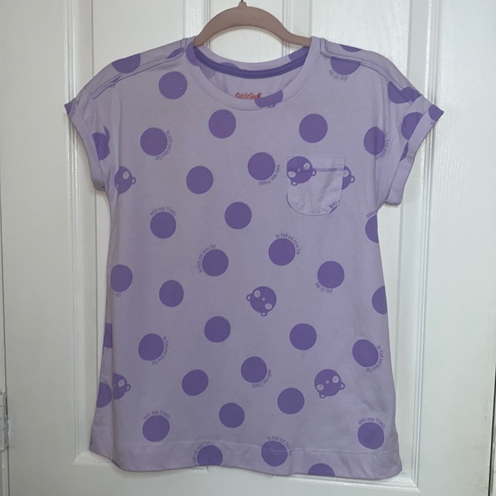 Purple polkadot shirt